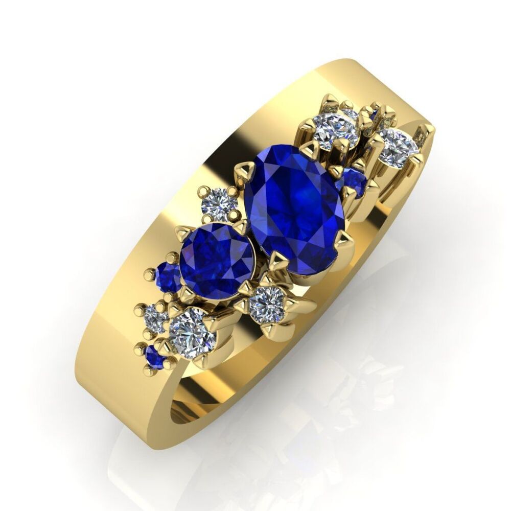 Crystallised Sapphire & Diamond Yellow Gold Wedding Or Engagement  Ring 