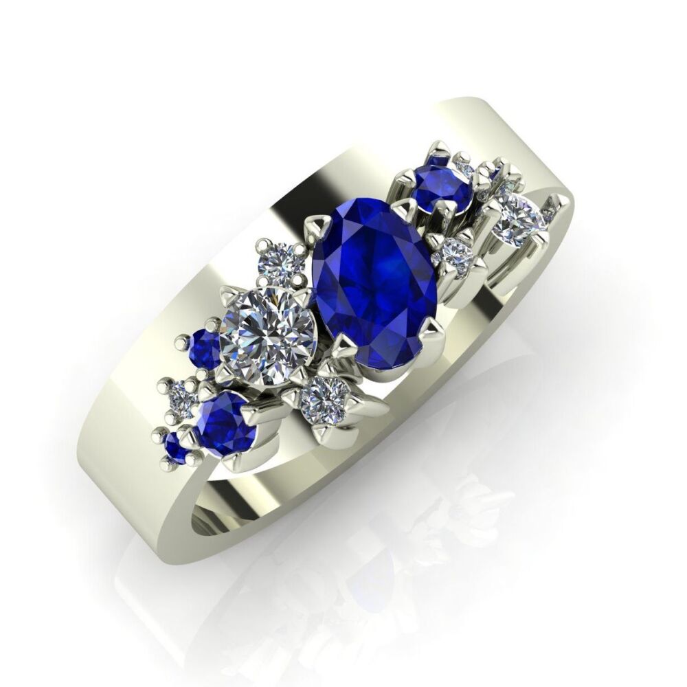 Crystallised Sapphire & Diamond White Gold Wedding or Engagement Ring