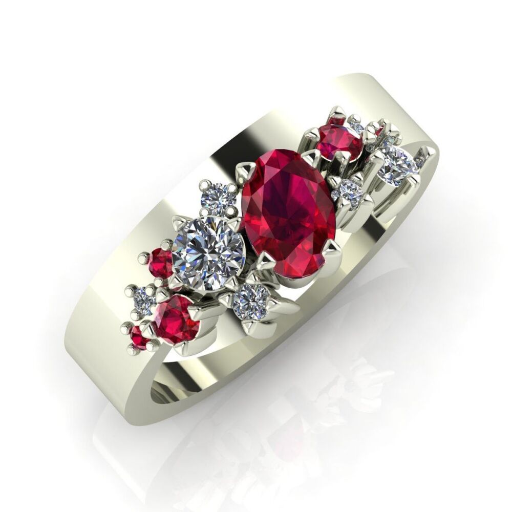 Crystallised Ruby & Diamond White Gold Wedding or Engagement Ring