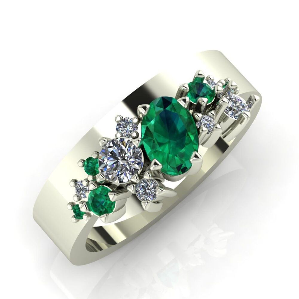 Crystallised Emerald & Diamond White Gold Wedding or Engagement Ring