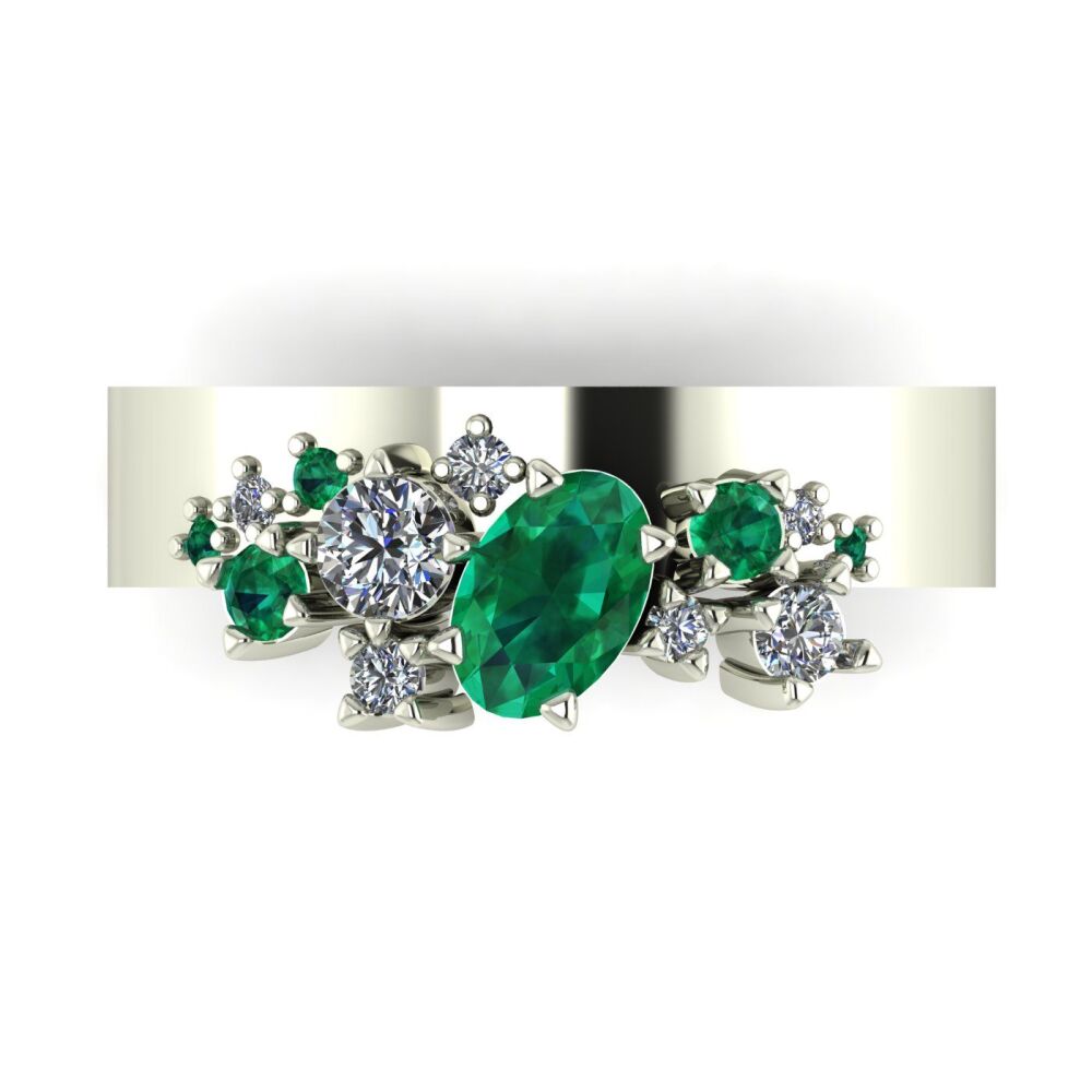 Crystallised Emerald & Diamond White Gold Ring