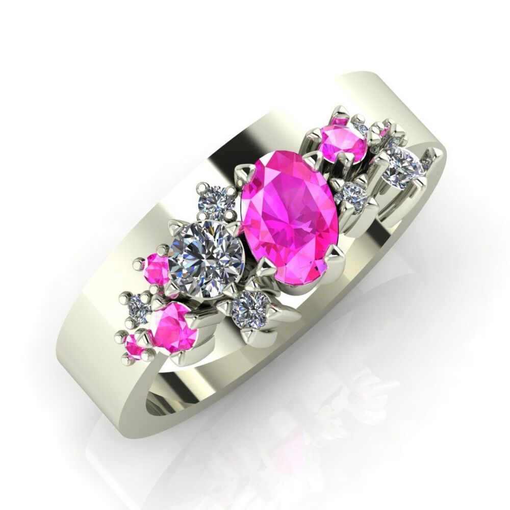 Crystallised Pink Sapphire & Diamond White Gold Engagement or Wedding Ring