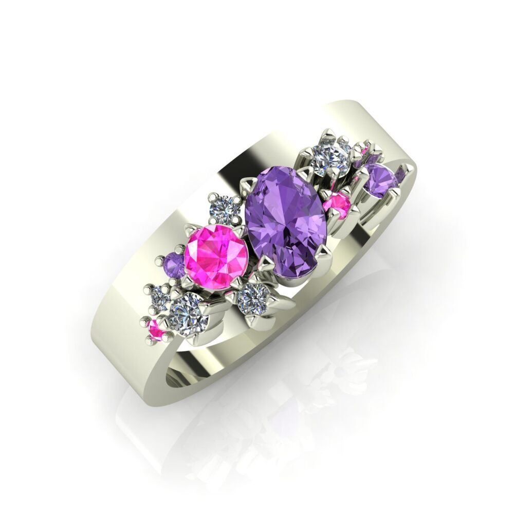 Crystallised Violet Sapphire, Pink Sapphire & Diamond White Gold Ring