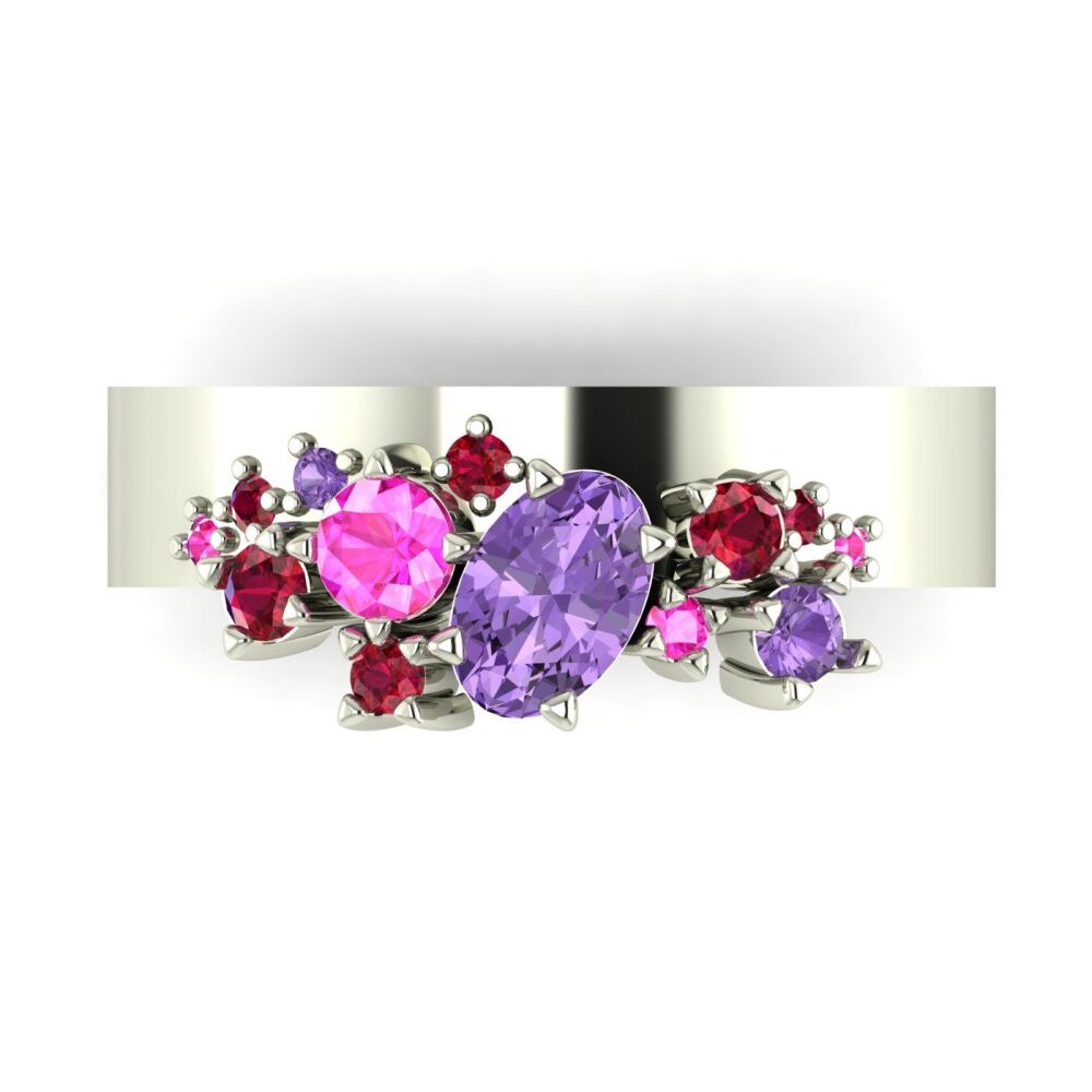 Crystallised Violet Sapphire, Pink Sapphire & Ruby White Gold Ring