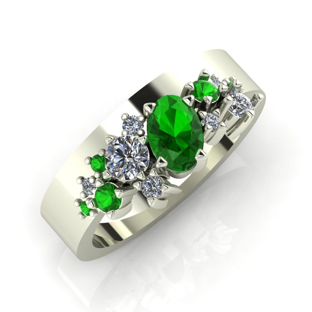 Crystallised Tsavorite & Diamond White Gold Engagement or Wedding  Ring