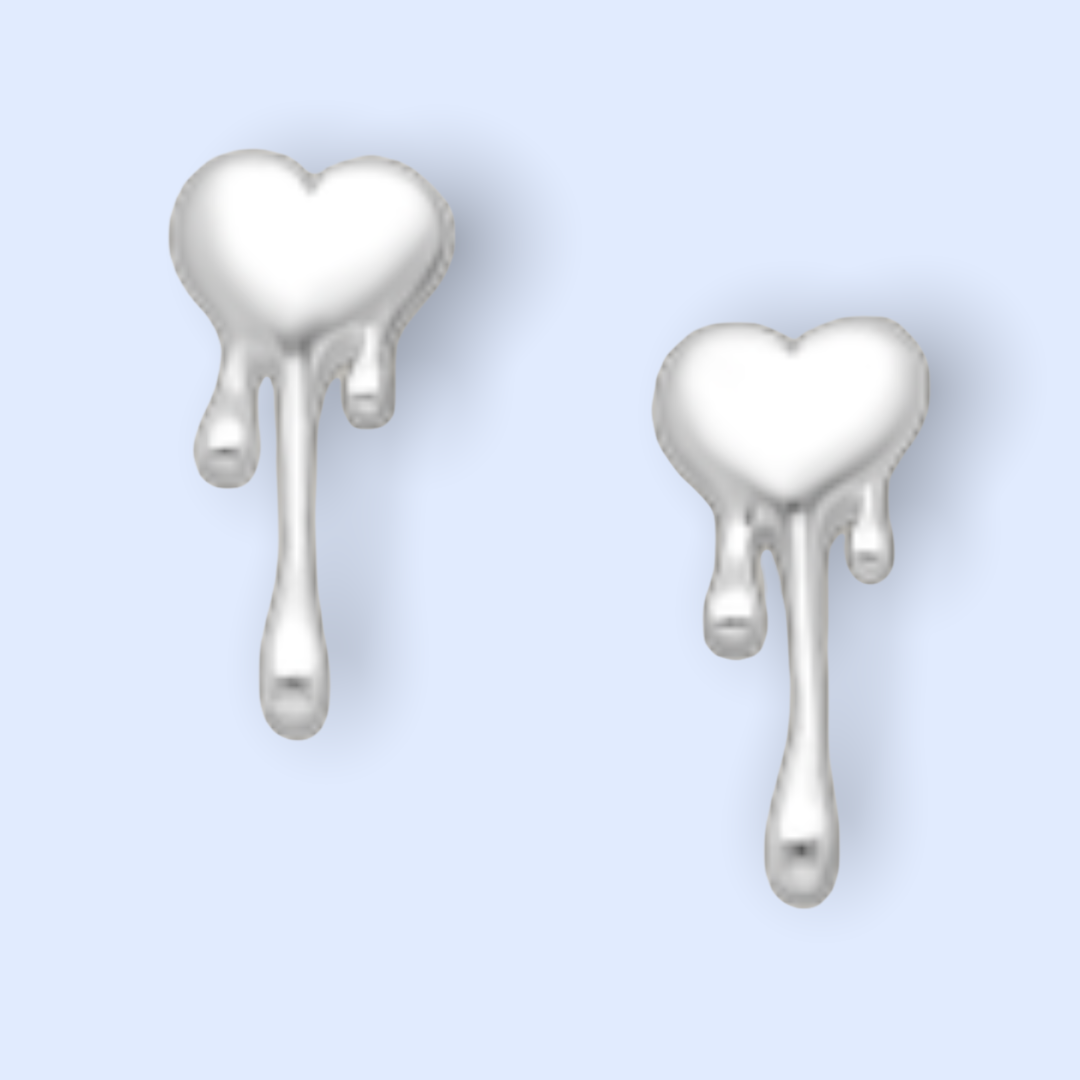 Melting silver heart studs earrings