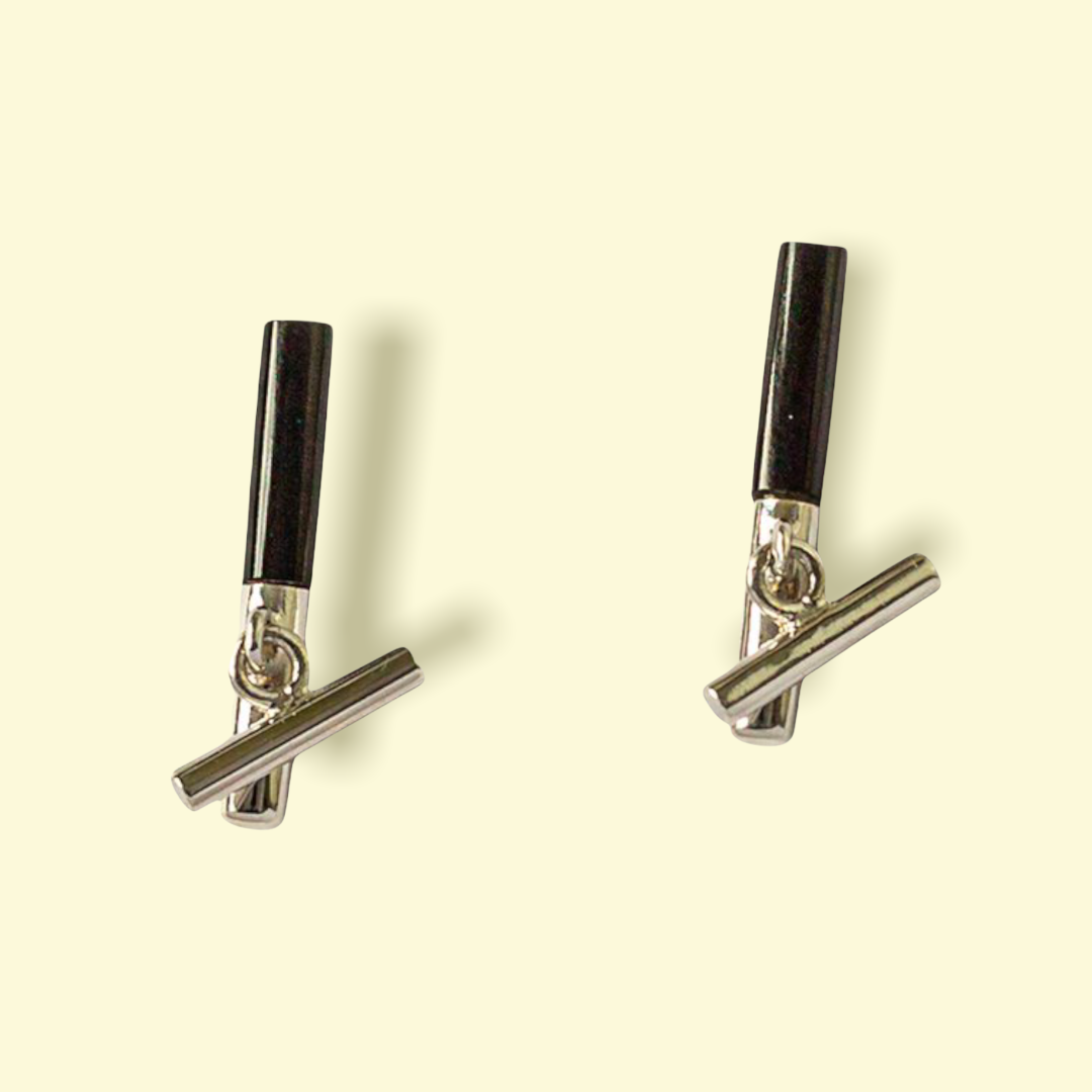 Onyx and silver bar stud earrings