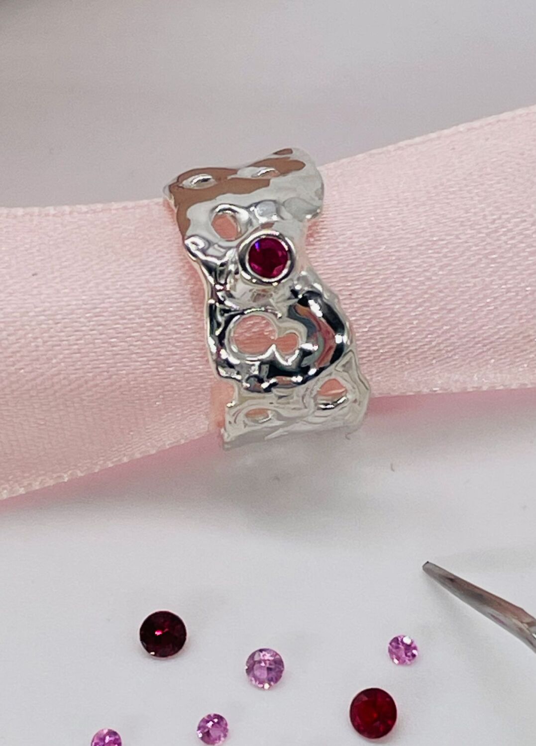 Ruby Set Silver Origin Honeycomb Ring