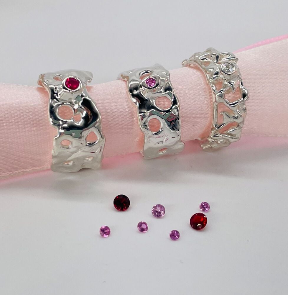 Pink Sapphire Set Silver Origin Honeycomb Ring