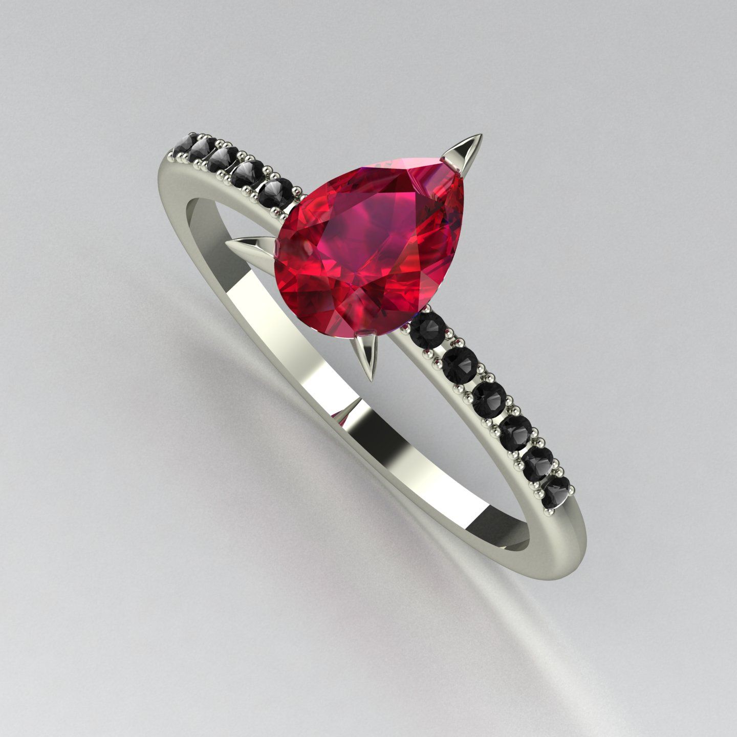 Ruby and black diamond Calista engagement ring