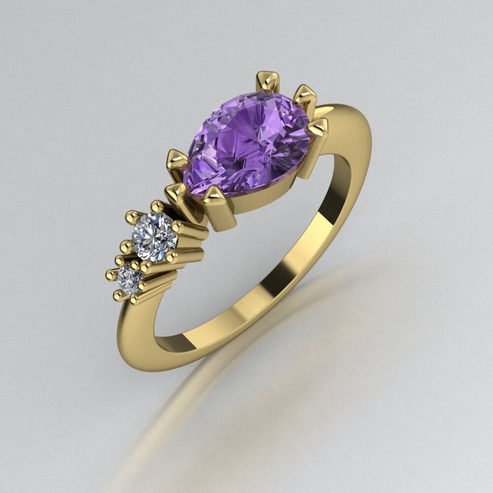 Violet Sapphire & Diamonds Comet Ring - Yellow Gold