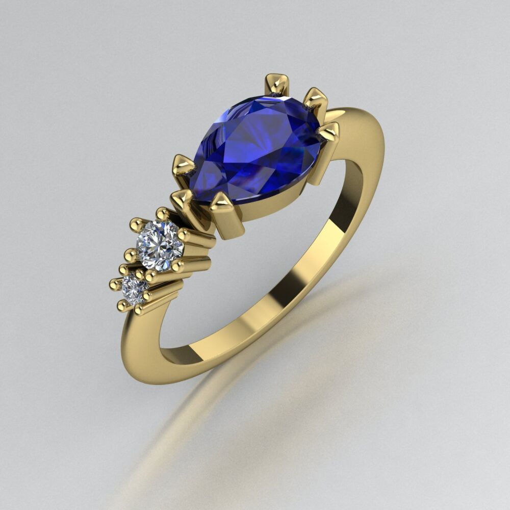 Sapphire & Diamonds Comet Ring - Yellow Gold