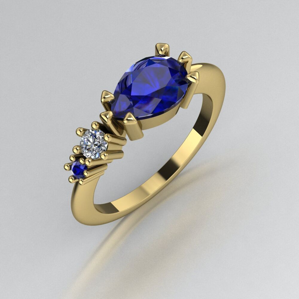 Sapphire's & Diamonds Comet Ring - Yellow Gold