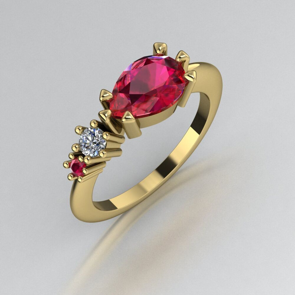 Rubie's & Diamond Comet Ring - Yellow Gold