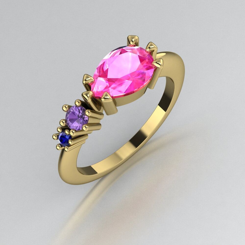 Rainbow Sapphire Comet Ring - Yellow Gold
