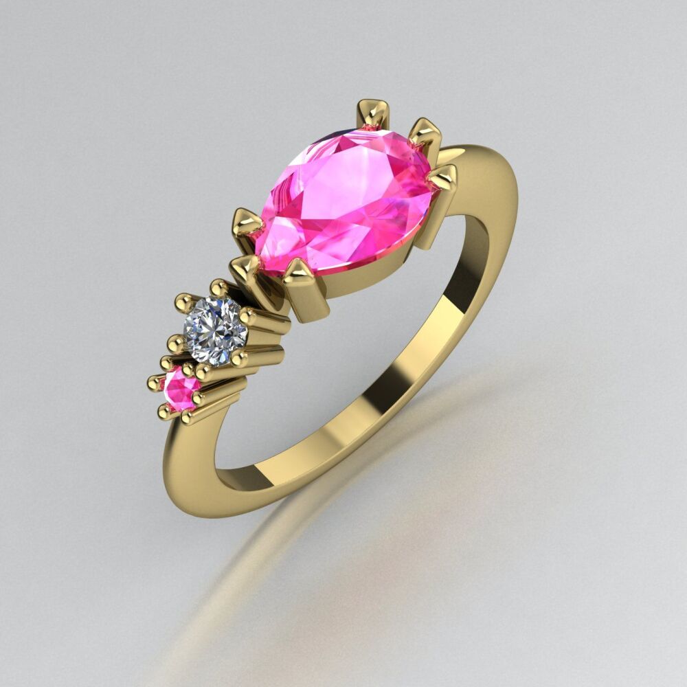 Pink Sapphire's & Diamond Comet Ring - Yellow Gold