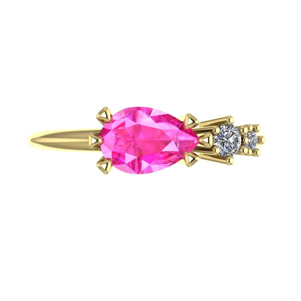 Pink Sapphire & Diamonds Comet Ring - Yellow Gold
