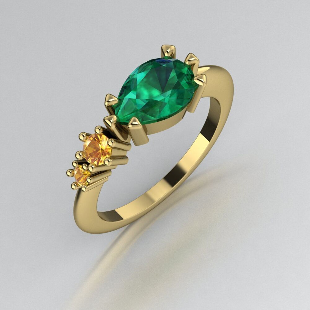 Emerald & Yellow Sapphires Comet Ring - Yellow Gold