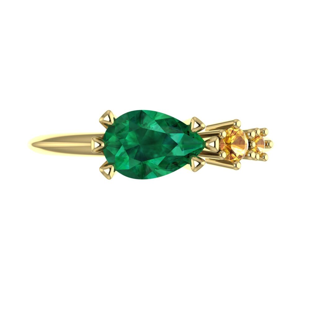 Emerald & Yellow Sapphires Comet Ring - Yellow Gold