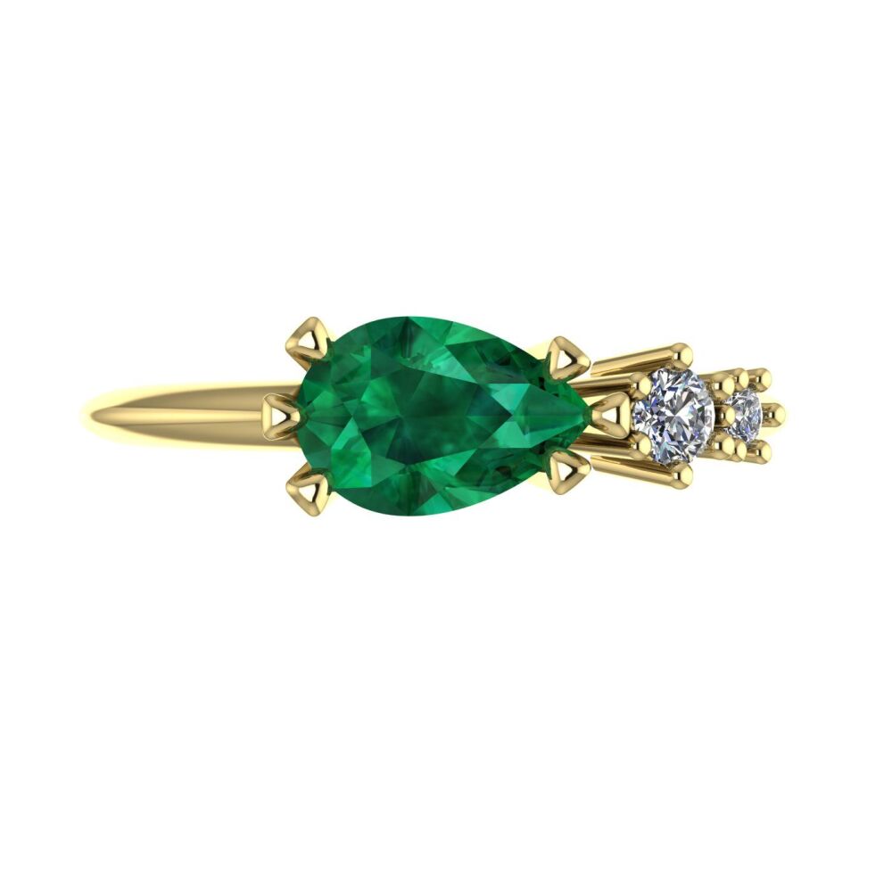 Emerald & Diamonds Comet Ring - Yellow Gold