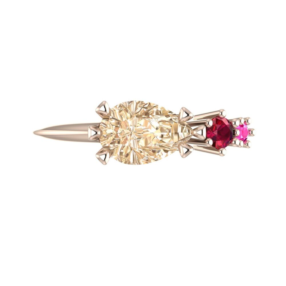 Champagne Diamond, Ruby & Pink Sapphire Rose Gold Comet Ring