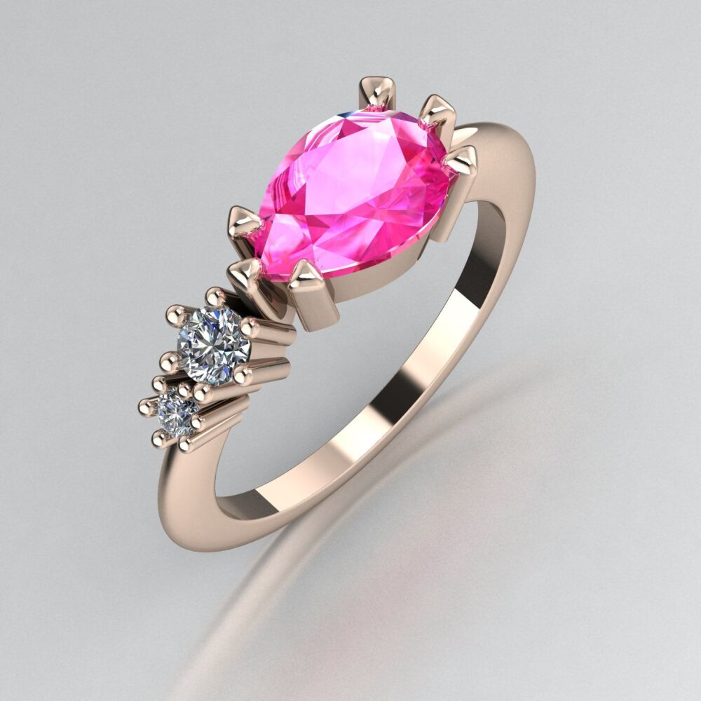 Comet Asymmetrical Engagement Ring | Rose Gold with Pink Sapphire and ...