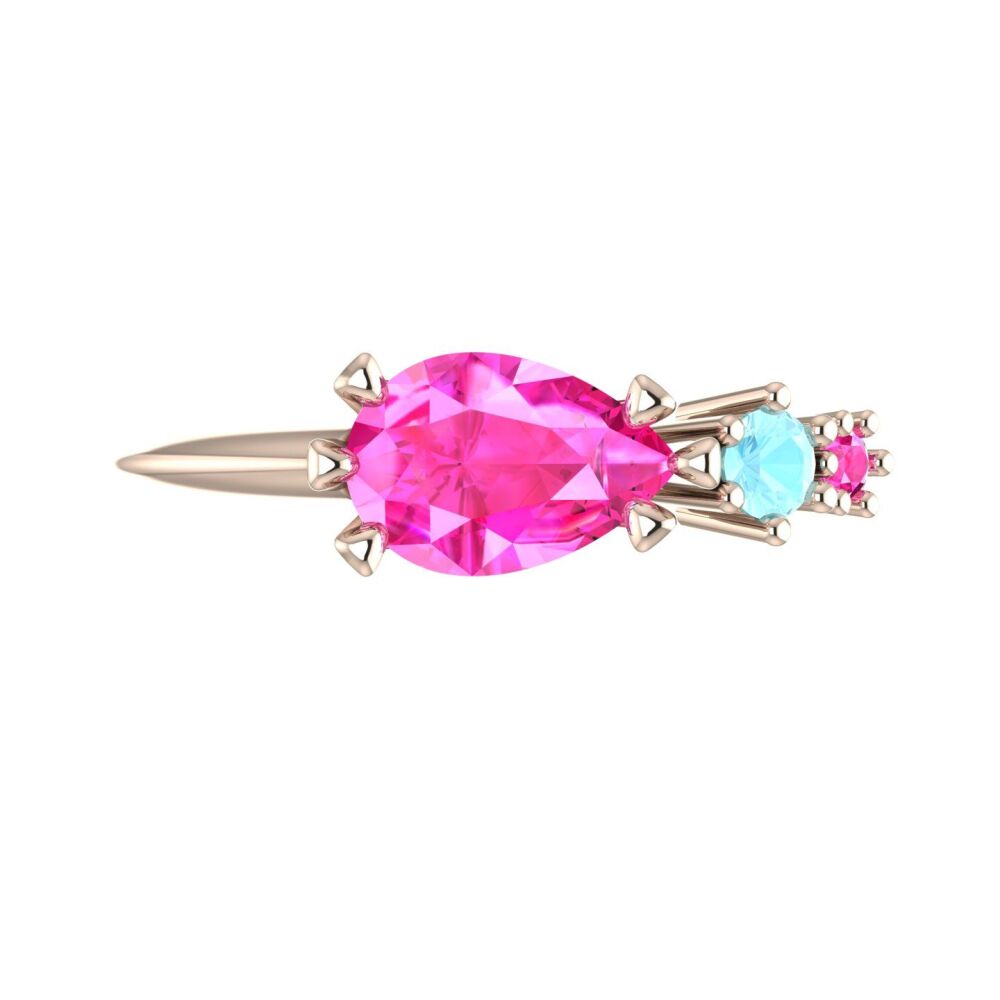 Pink Sapphires & Aquamarine Rose Gold Comet Trilogy Ring