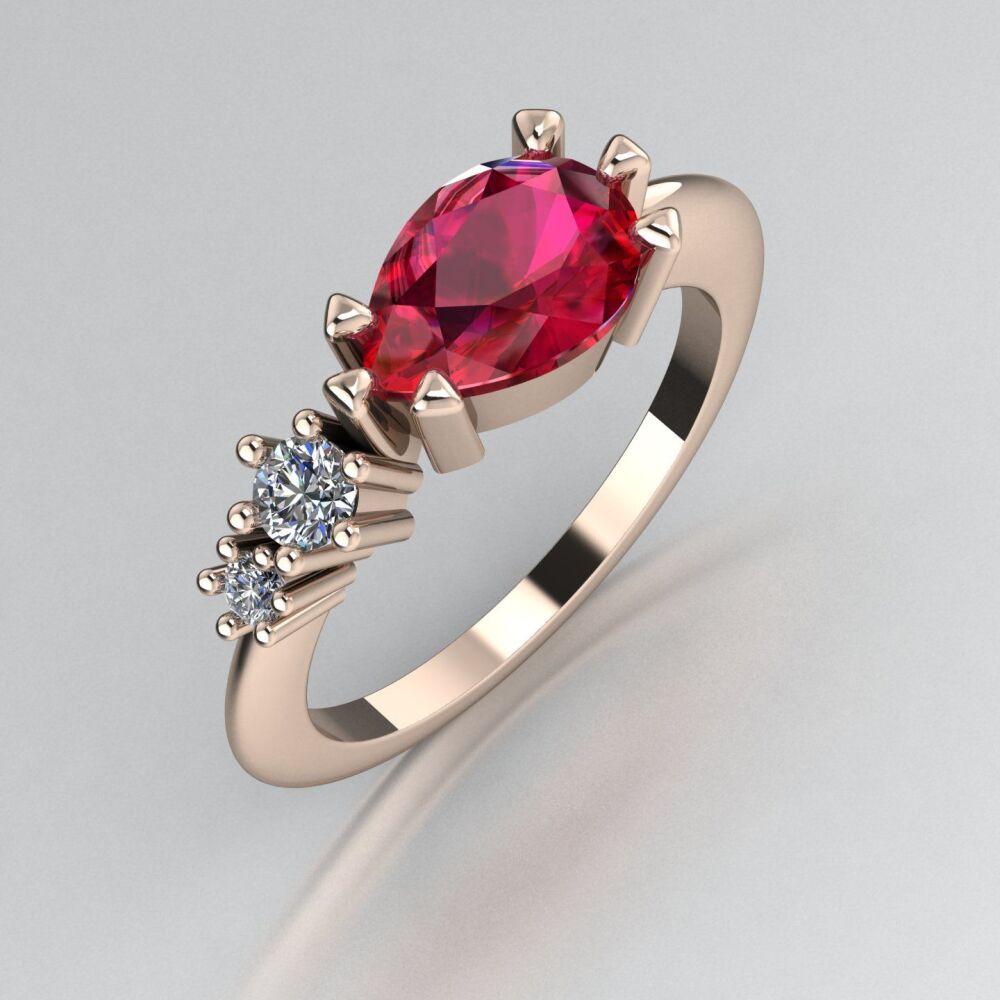 Ruby & Diamonds Rose Gold Comet Trilogy Ring
