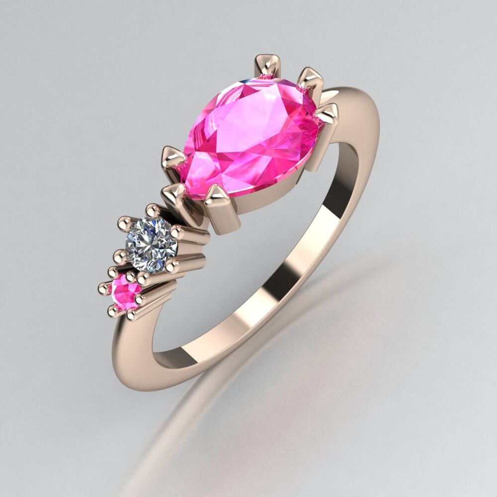 Pink Sapphire's & Diamond Trilogy Comet Ring - Rose Gold