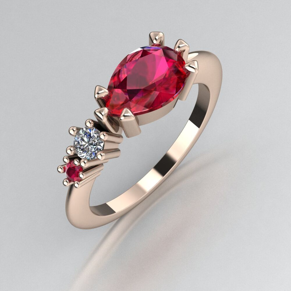 Rubys & Diamond Trilogy Comet Ring - Rose Gold