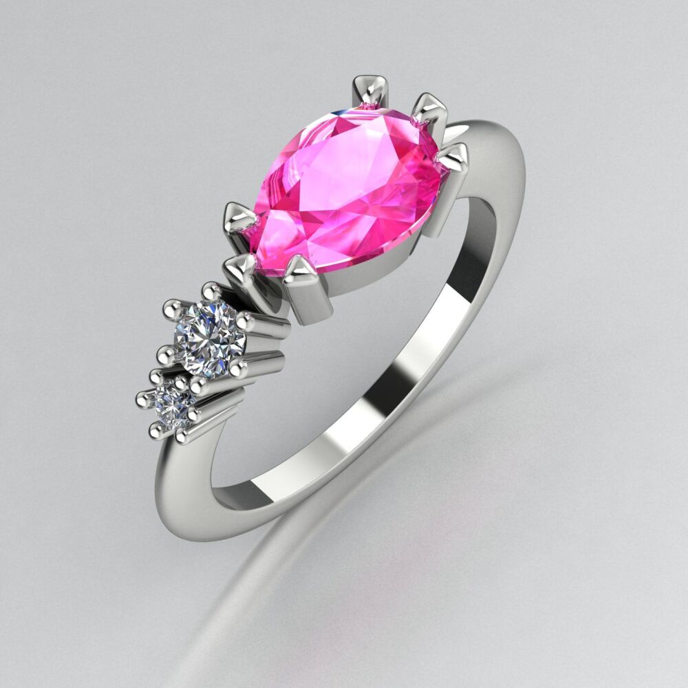 Pink Sapphire & Diamonds Comet Ring - White  Gold