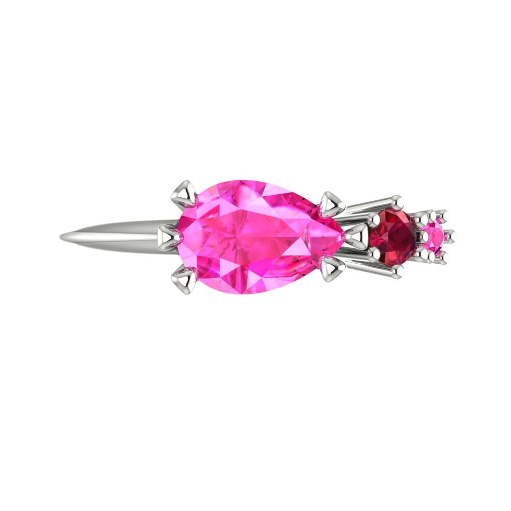 Pink Sapphire's & Ruby Trilogy Comet Ring - White Gold