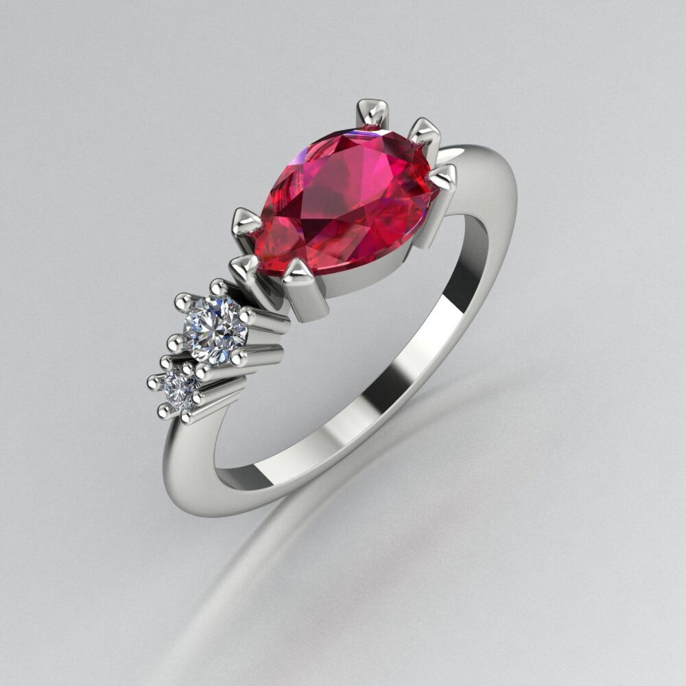 Ruby & Diamond's Comet Ring - White Gold