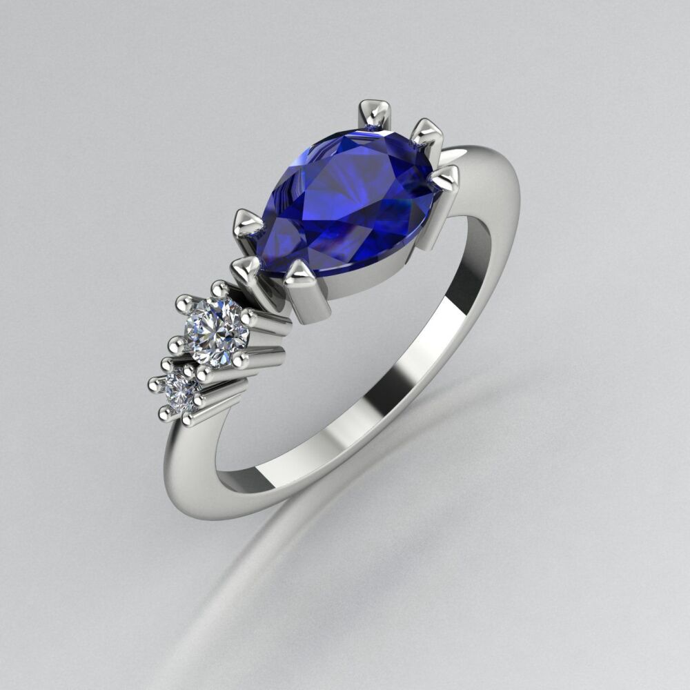 Sapphire & Diamonds Comet Ring - White Gold