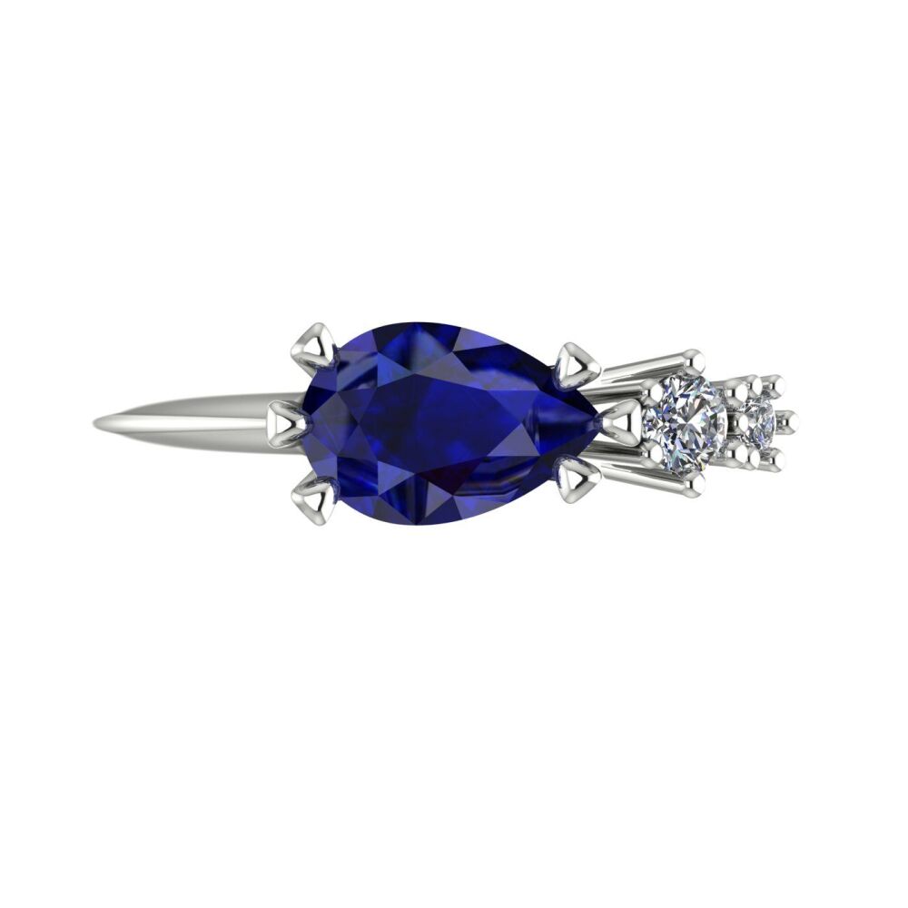 Sapphire & Diamonds Comet Ring - White Gold