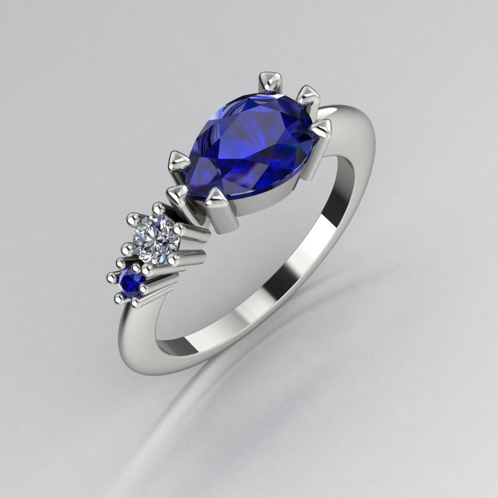 Sapphire's & Diamonds Comet Ring - White Gold