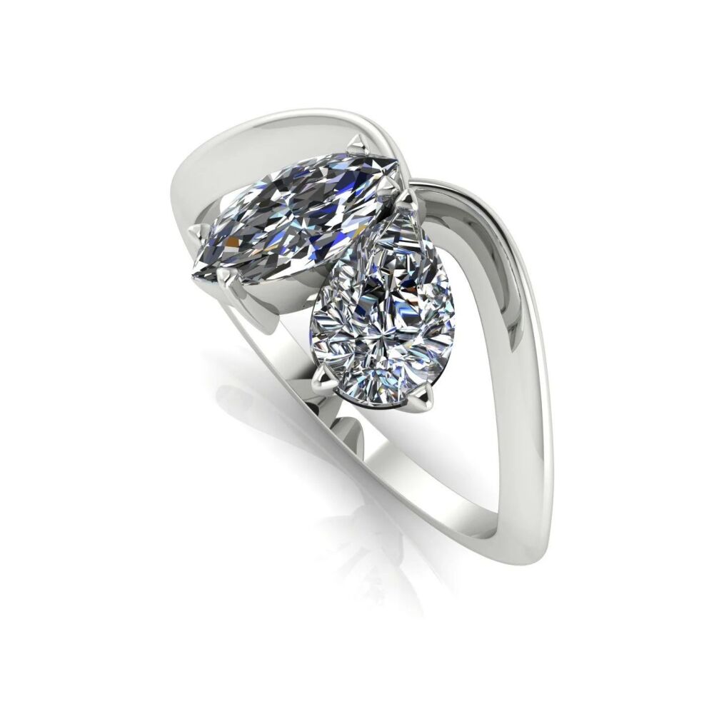 Entwined - Toi Et Moi Lab Grown Marquise & Pear Shaped Diamond Ring - 18 Carat White Gold or Platinum