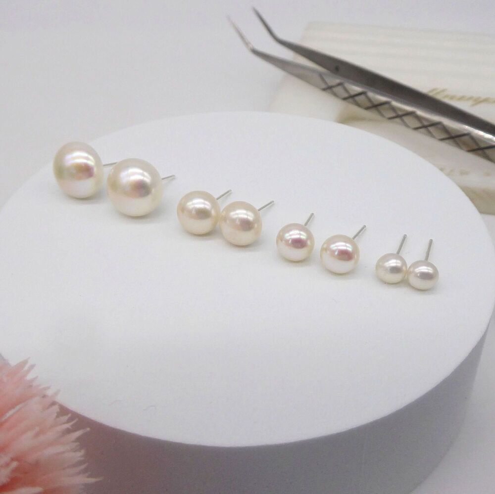 White Pearl Studs Earrings - Available In Different Sizes - Prices From £24