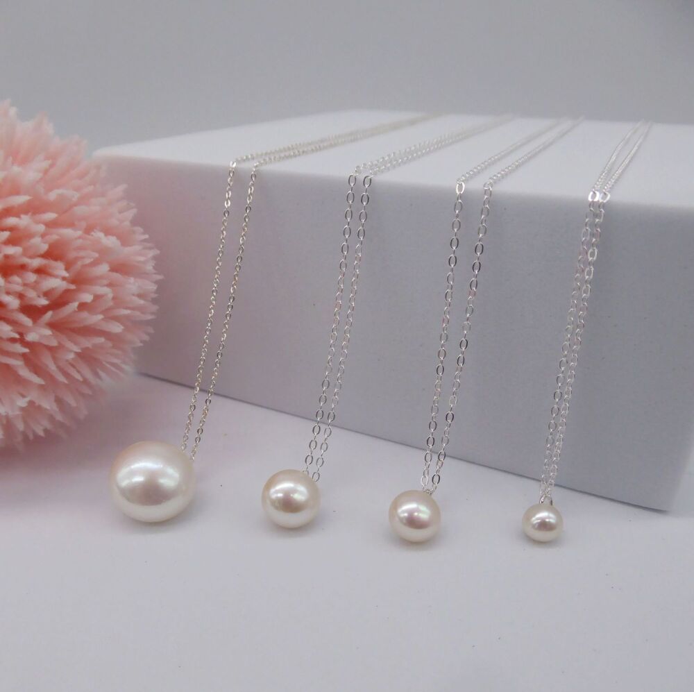 Single White Pearl Pendant - Available In Different Sizes - Prices From £24