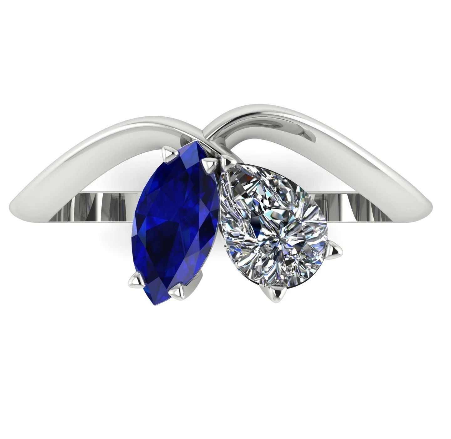 Entwined sapphire and diamond white gold toi et moi engagement ring