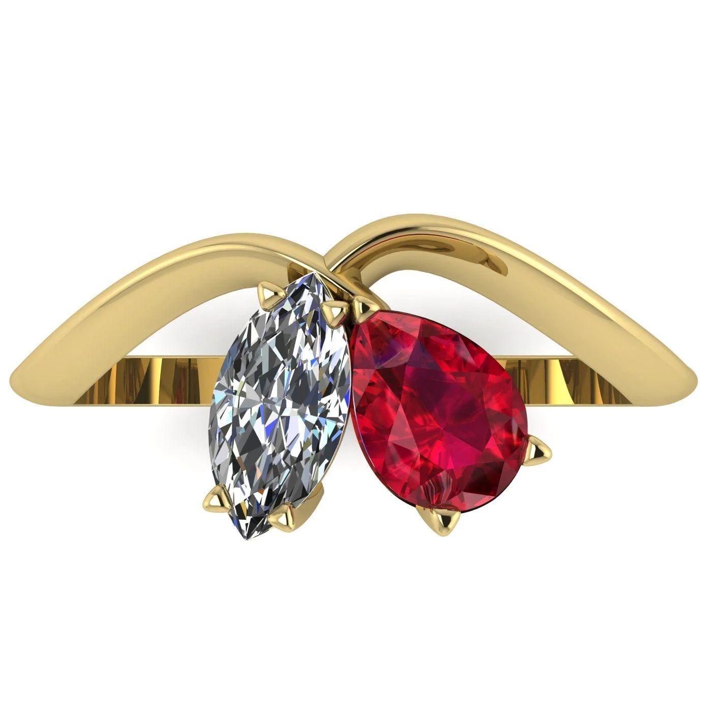 Yellow gold ruby and diamond Toi Et Moi engagement ring