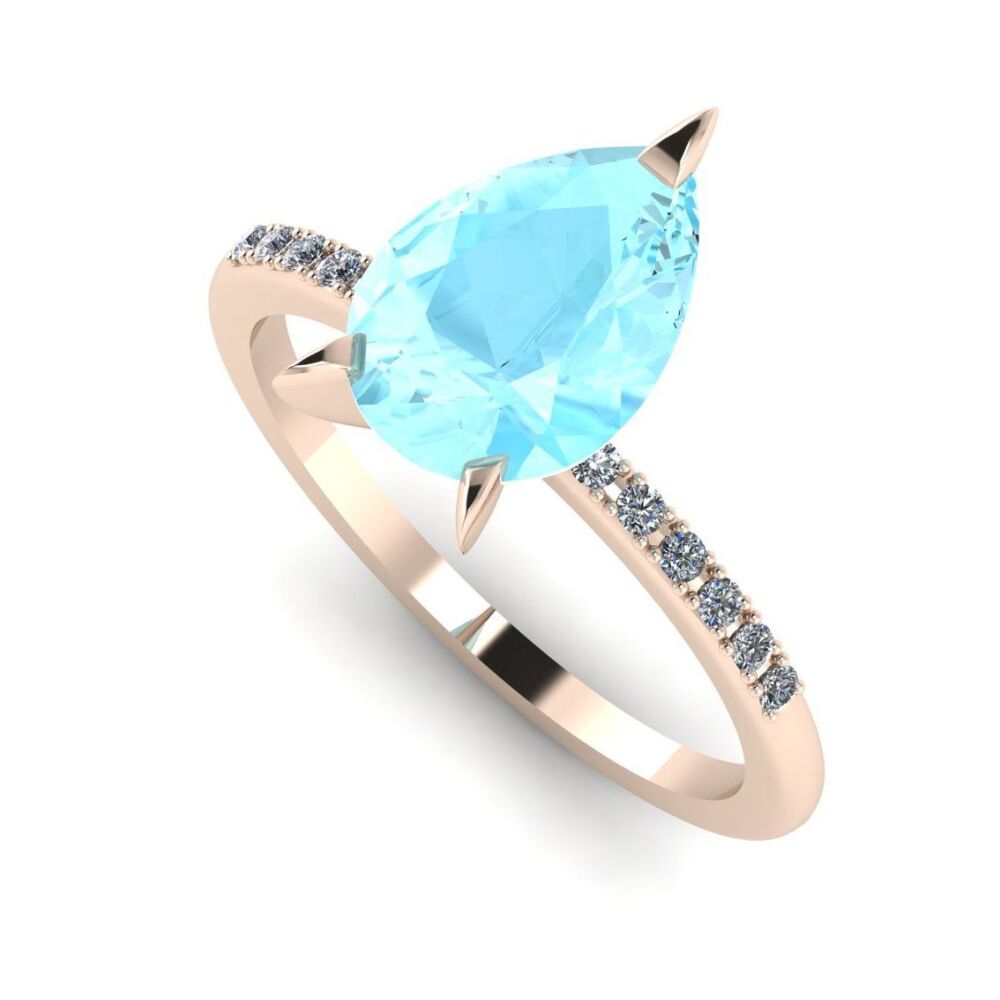 Calista:  Aquamarine & Diamonds - Rose Gold - 2 Carat Ring