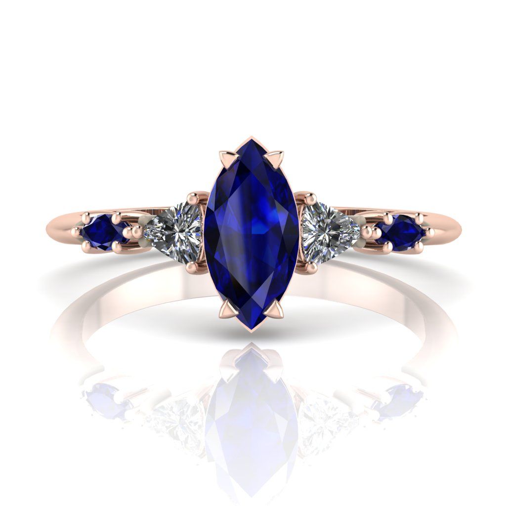marquise sapphire and diamond rose gold engagement ring