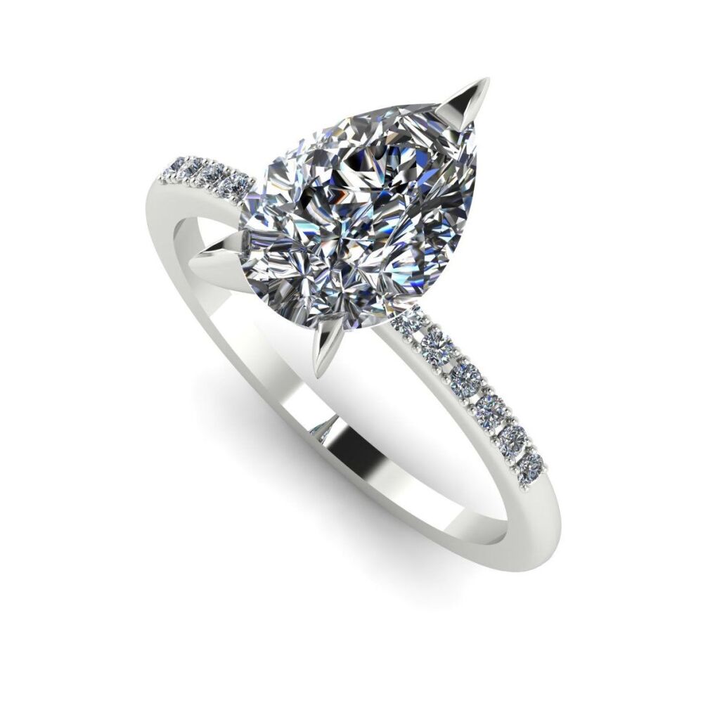 Calista: Pear Shaped Lab Grown Diamond White Gold Ring or Platinum 2 Carat Ring