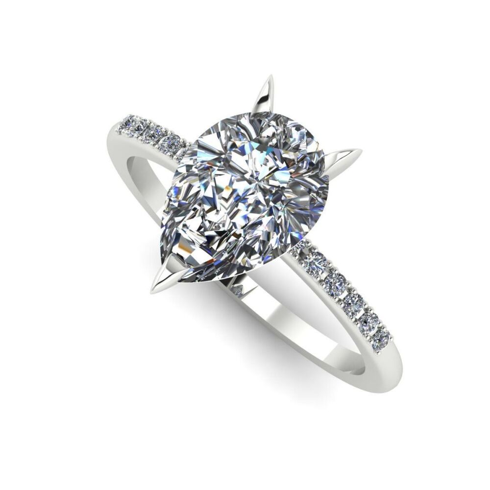 Calista: Pear Shaped Lab Grown Diamond White Gold Ring or Platinum 2 Carat Ring