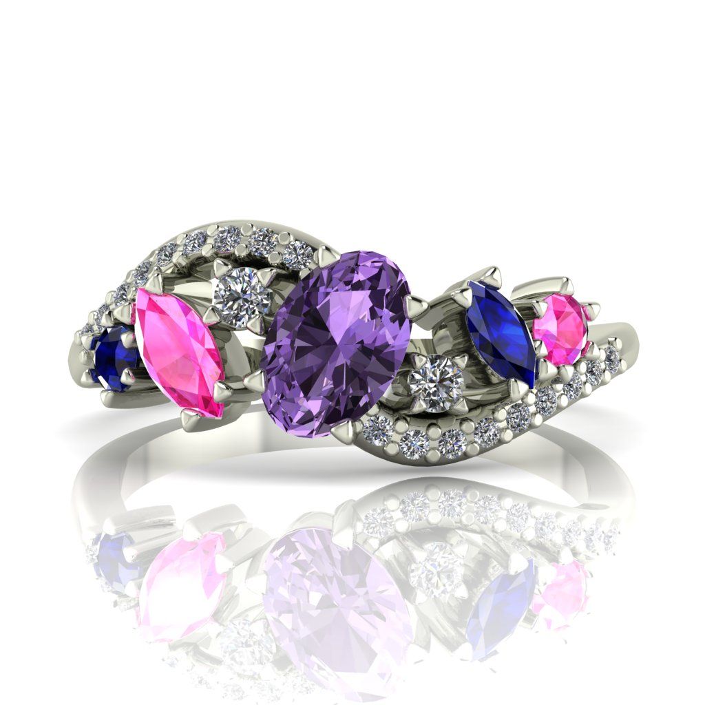 The Atlantis Storm - Violet, Pink & Blue Sapphire Quirky & Unusual Engagement Ring