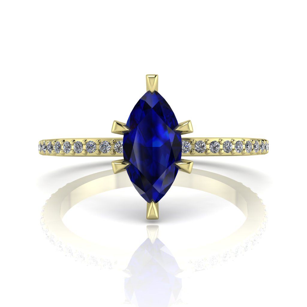 Amoret: Marquise Blue Sapphire, Diamonds & Yellow Gold Ring