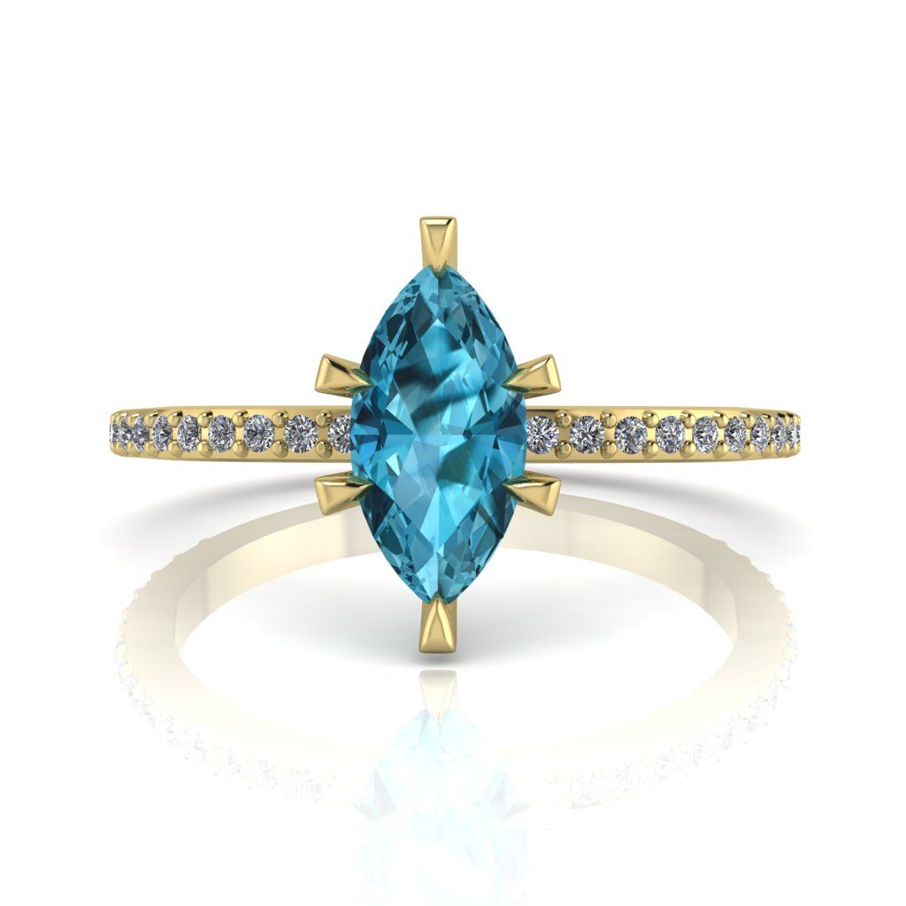 Amoret: Marquise Blue Zircon, Diamonds & Yellow Gold Ring