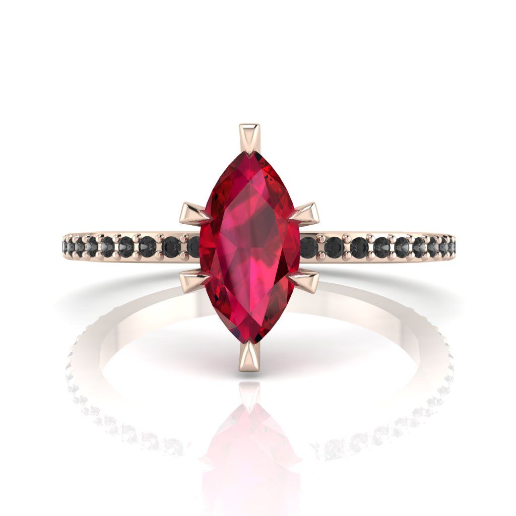 Amoret: Marquise Ruby & Black Diamonds Rose Gold Ring