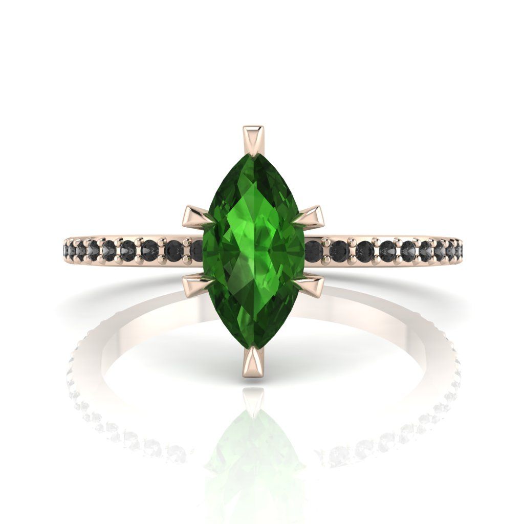 Amoret: Marquise Tourmaline & Black Diamonds Rose Gold Ring